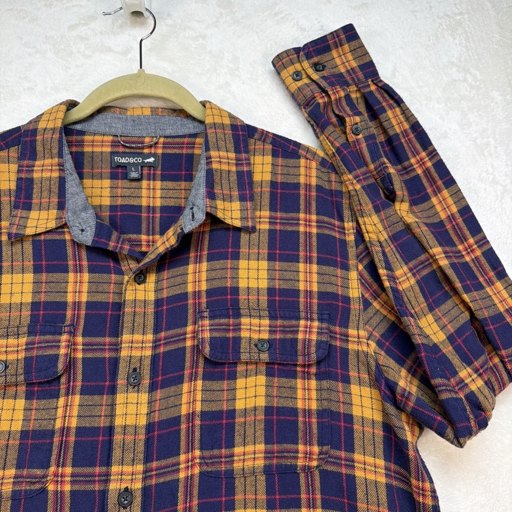 Toad&Co‎ Flannel Shirt Mens Large Plaid Button Up Organic Cotton Outdoor